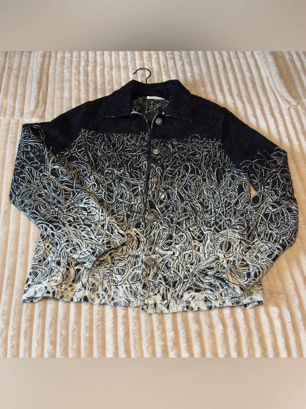 VTG New Directions Vintage Abstract Yarn Ombre Jacket Black White L